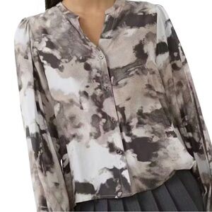 Zac & Rachel Taupe, Gray and White Watercolor Button-Down Shirt Women’s L